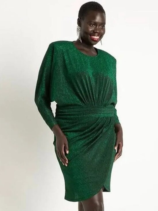 Eloquii Dresses & Skirts - ELOQUII Metallic Green Tulip Hem Cocktail Dress